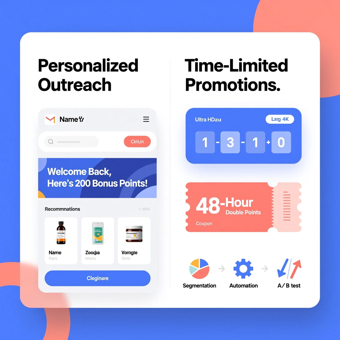 Infographic showing personalized email bonuses and limited-time double points promotion examples.