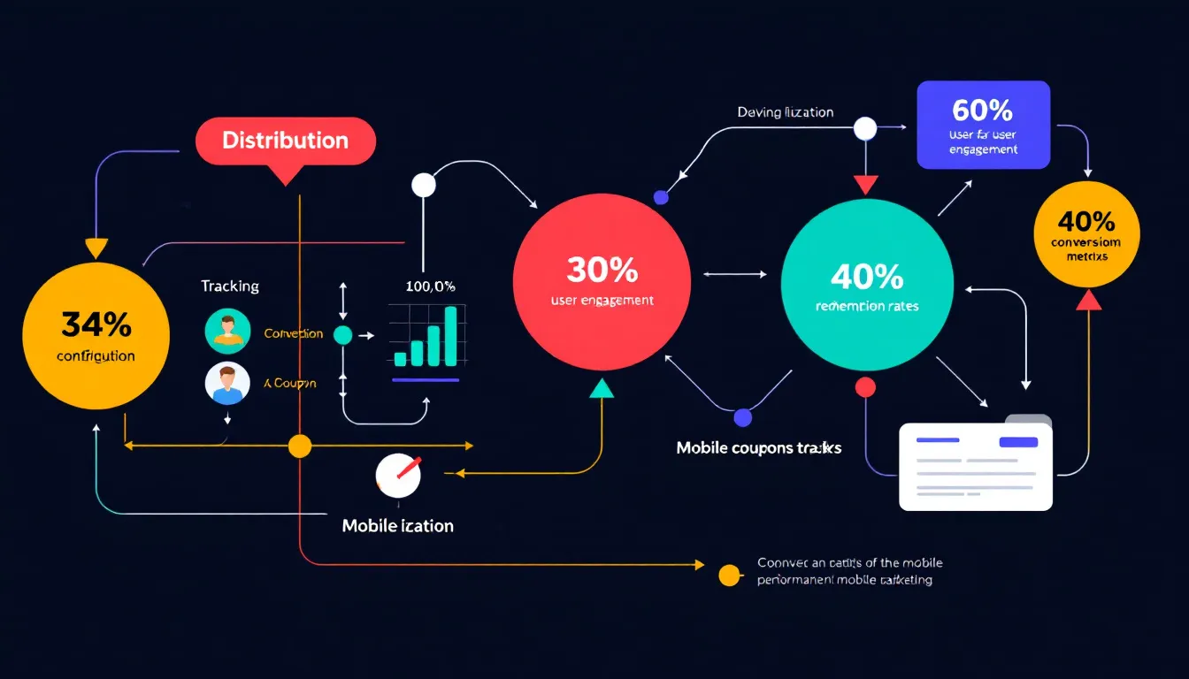 A diagram depicting the tracking and analyzing of mobile coupon performance.